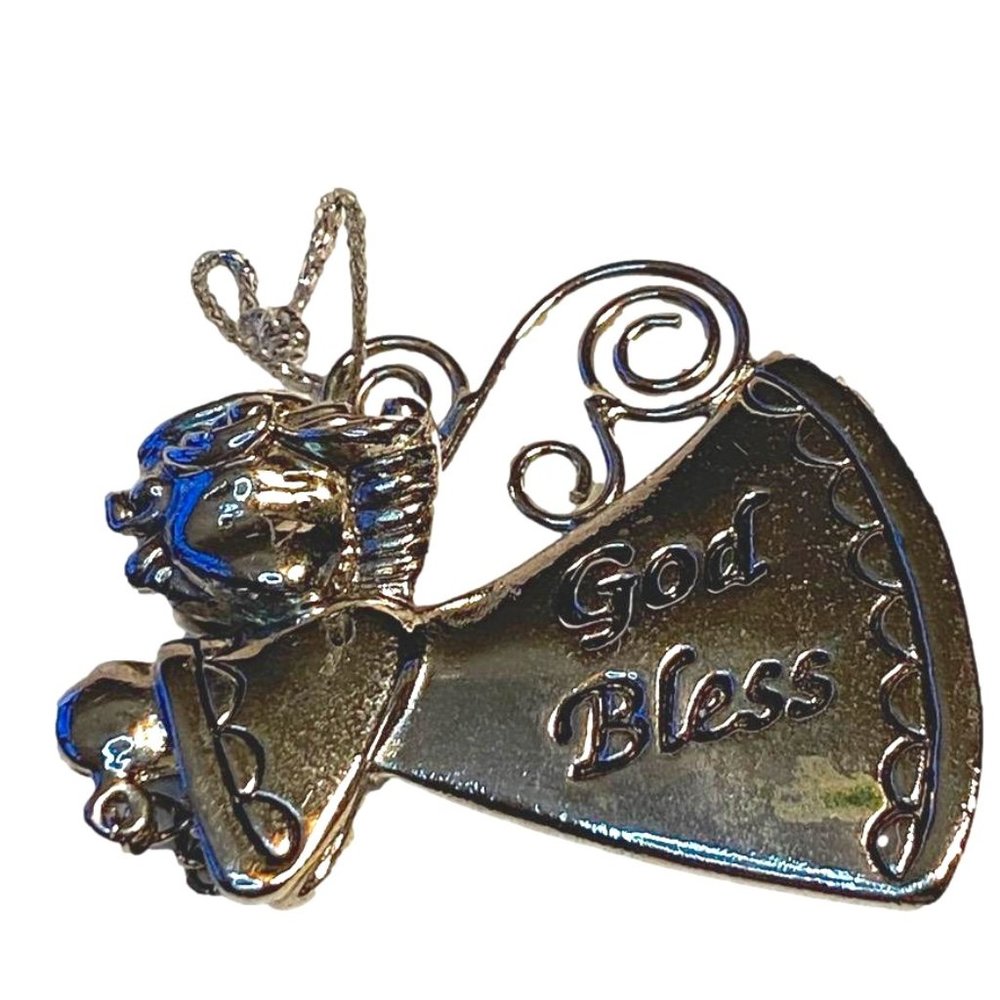 Silver Christmas Angel Ornament Engraved "God Bless"
